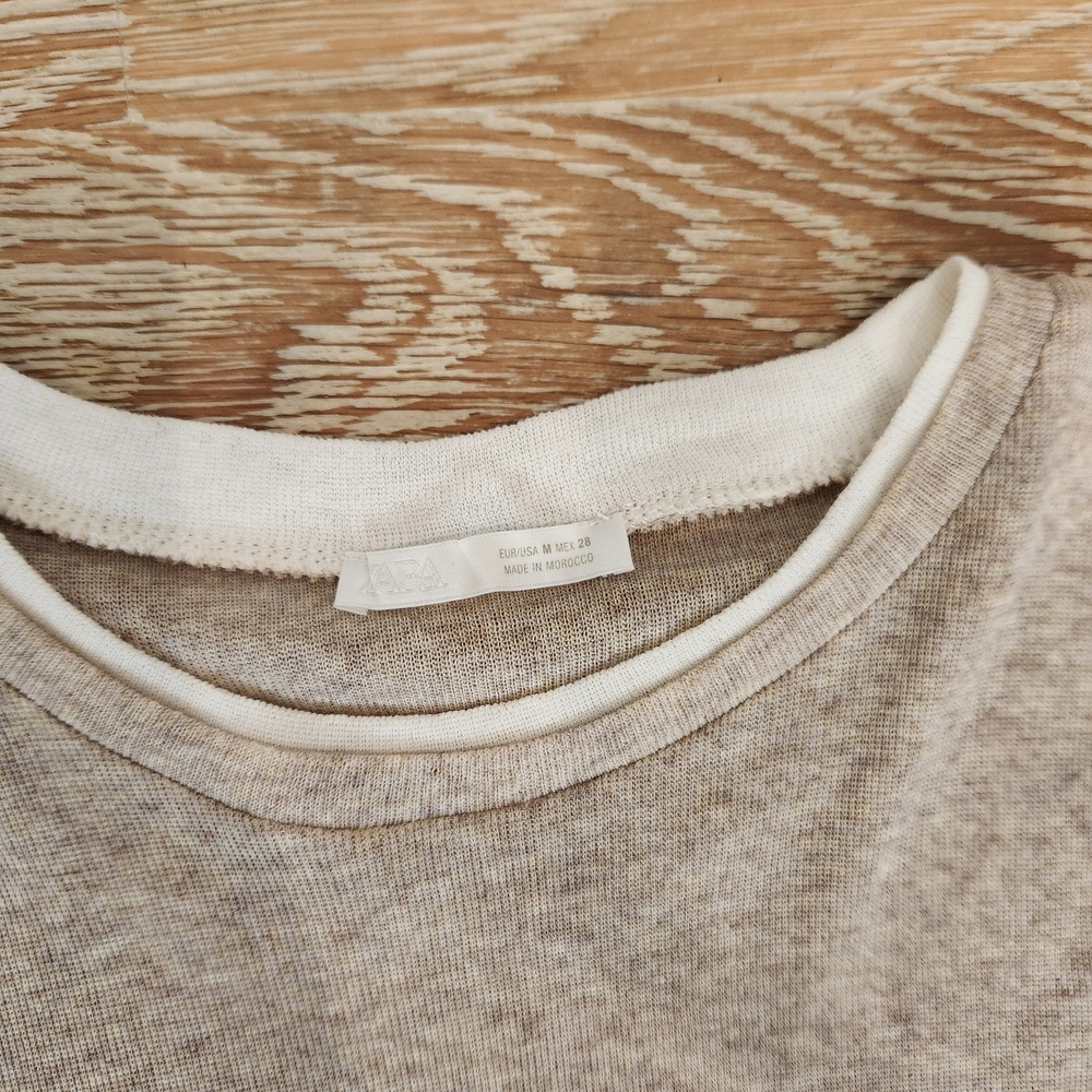Zara Beige and White Short Sleeve Tee - Picture 2 of 2